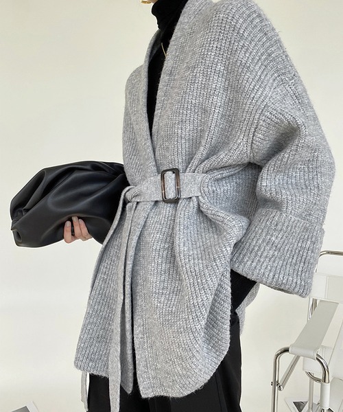 MAISON DE THERESE（メゾン ド テレーズ）の「ベルト付きなカーディガン（カーディガン/ボレロ・レディース・モカ/グレー/ダークグレー・FREE）」の2枚目の写真
