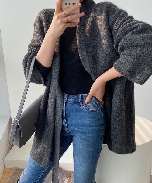 MAISON DE THERESE（メゾン ド テレーズ）の「ベルト付きなカーディガン（カーディガン/ボレロ・レディース・モカ/グレー/ダークグレー・FREE）」の3枚目の写真