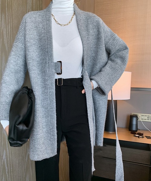 MAISON DE THERESE（メゾン ド テレーズ）の「ベルト付きなカーディガン（カーディガン/ボレロ・レディース・モカ/グレー/ダークグレー・FREE）」の4枚目の写真