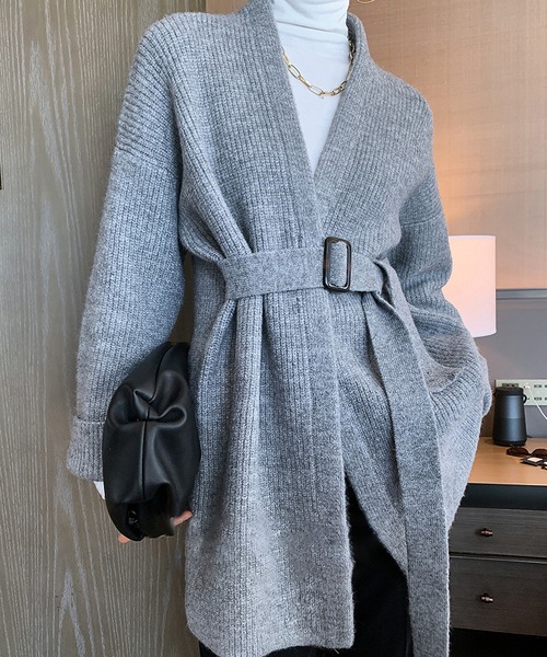 MAISON DE THERESE（メゾン ド テレーズ）の「ベルト付きなカーディガン（カーディガン/ボレロ・レディース・モカ/グレー/ダークグレー・FREE）」の5枚目の写真