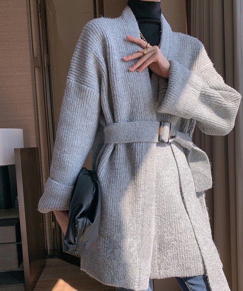 MAISON DE THERESE（メゾン ド テレーズ）の「ベルト付きなカーディガン（カーディガン/ボレロ・レディース・モカ/グレー/ダークグレー・FREE）」の10枚目の写真