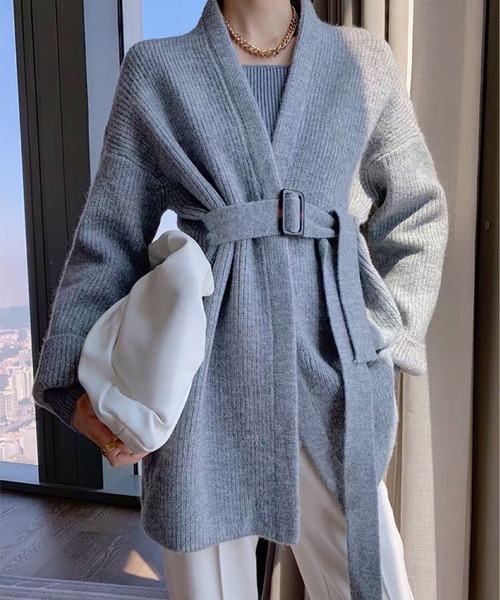 MAISON DE THERESE（メゾン ド テレーズ）の「ベルト付きなカーディガン（カーディガン/ボレロ・レディース・モカ/グレー/ダークグレー・FREE）」の15枚目の写真