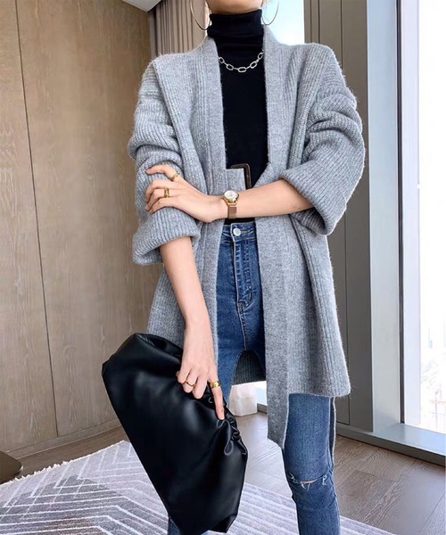 MAISON DE THERESE（メゾン ド テレーズ）の「ベルト付きなカーディガン（カーディガン/ボレロ・レディース・モカ/グレー/ダークグレー・FREE）」の6枚目の写真