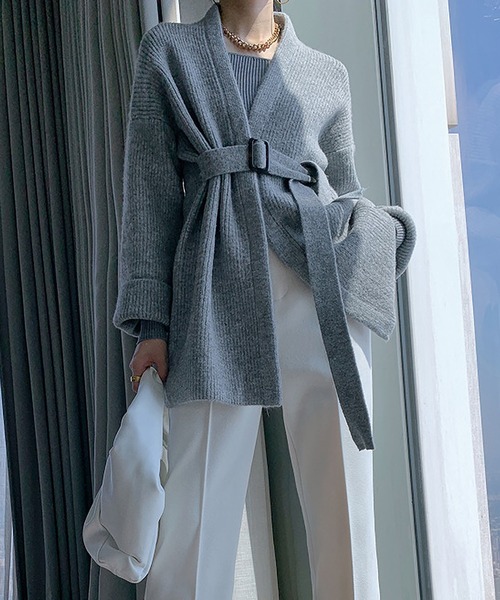 MAISON DE THERESE（メゾン ド テレーズ）の「ベルト付きなカーディガン（カーディガン/ボレロ・レディース・モカ/グレー/ダークグレー・FREE）」の14枚目の写真