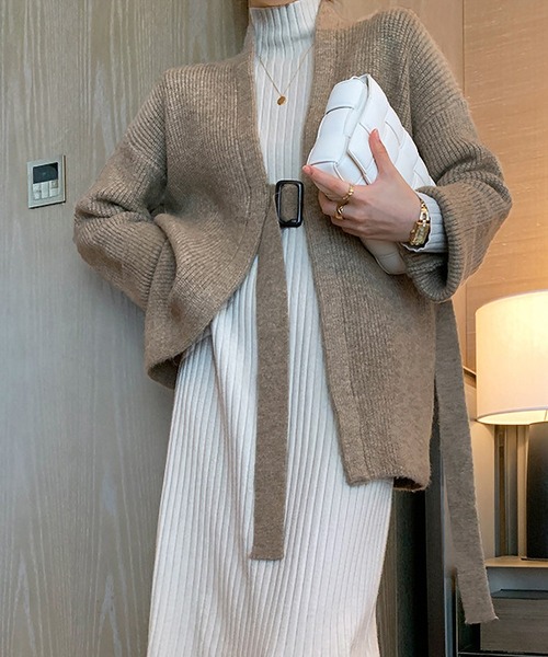 MAISON DE THERESE（メゾン ド テレーズ）の「ベルト付きなカーディガン（カーディガン/ボレロ・レディース・モカ/グレー/ダークグレー・FREE）」の18枚目の写真