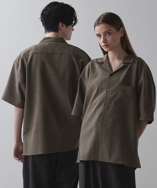 CLEL(クレイル)の「【CLEL】Linen-Touch Loose Half Sleeve Open Collar Shirt / リネンタッチ ルーズ 半袖オープンカラーシャツ(シャツ/ブラウス・メンズ・カーキブラウン/グレー系その他/グレイッシュベージュ・S/M/L)」の3枚目の写真