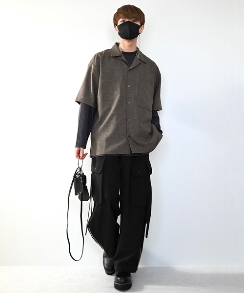 CLEL(クレイル)の「【CLEL】Linen-Touch Loose Half Sleeve Open Collar Shirt / リネンタッチ ルーズ 半袖オープンカラーシャツ(シャツ/ブラウス・メンズ・カーキブラウン/グレー系その他/グレイッシュベージュ・S/M/L)」の6枚目の写真