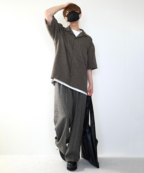 CLEL(クレイル)の「【CLEL】Linen-Touch Loose Half Sleeve Open Collar Shirt / リネンタッチ ルーズ 半袖オープンカラーシャツ(シャツ/ブラウス・メンズ・カーキブラウン/グレー系その他/グレイッシュベージュ・S/M/L)」の4枚目の写真