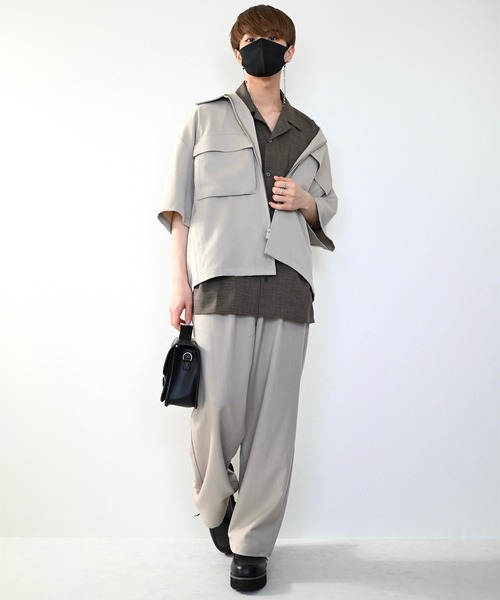 CLEL(クレイル)の「【CLEL】Linen-Touch Loose Half Sleeve Open Collar Shirt / リネンタッチ ルーズ 半袖オープンカラーシャツ(シャツ/ブラウス・メンズ・カーキブラウン/グレー系その他/グレイッシュベージュ・S/M/L)」の14枚目の写真