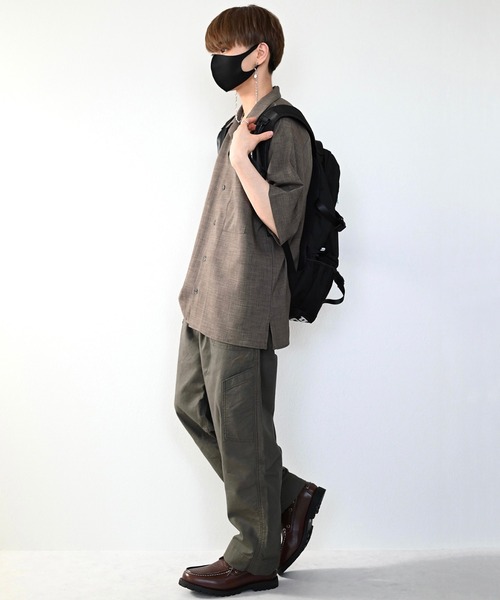 CLEL(クレイル)の「【CLEL】Linen-Touch Loose Half Sleeve Open Collar Shirt / リネンタッチ ルーズ 半袖オープンカラーシャツ(シャツ/ブラウス・メンズ・カーキブラウン/グレー系その他/グレイッシュベージュ・S/M/L)」の5枚目の写真
