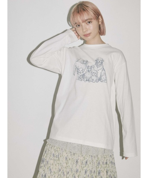 merry jenny（メリージェニー）の「dog longtee（Tシャツ/カットソー・レディース・オフホワイト/ブラック・FREE）」の3枚目の写真
