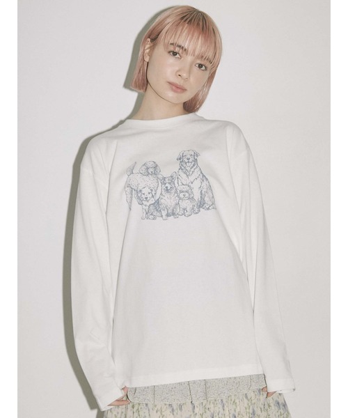 merry jenny（メリージェニー）の「dog longtee（Tシャツ/カットソー・レディース・オフホワイト/ブラック・FREE）」の4枚目の写真