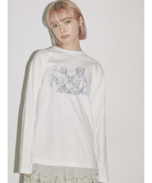 merry jenny（メリージェニー）の「dog longtee（Tシャツ/カットソー・レディース・オフホワイト/ブラック・FREE）」の5枚目の写真