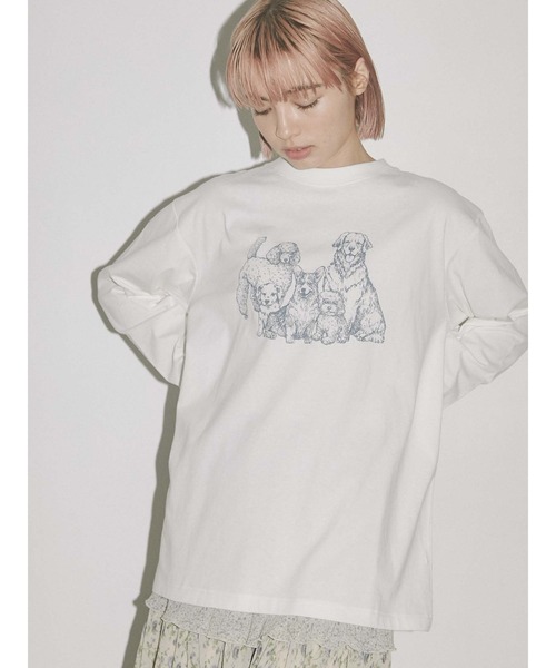 merry jenny（メリージェニー）の「dog longtee（Tシャツ/カットソー・レディース・オフホワイト/ブラック・FREE）」の6枚目の写真