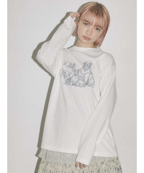 merry jenny（メリージェニー）の「dog longtee（Tシャツ/カットソー・レディース・オフホワイト/ブラック・FREE）」の8枚目の写真