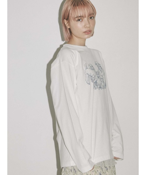 merry jenny（メリージェニー）の「dog longtee（Tシャツ/カットソー・レディース・オフホワイト/ブラック・FREE）」の9枚目の写真