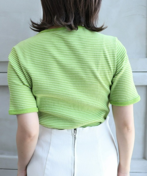 moment+(モーメントプラス)の「綿ストレッチリブボーダークルーネック 半袖Tシャツ(Tシャツ/カットソー・レディース・ブラック/レッド/グリーン/ピンク/ライトグリーン/ターコイズブルー・M)」の21枚目の写真