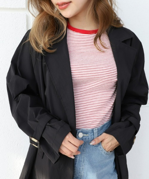 moment+(モーメントプラス)の「綿ストレッチリブボーダークルーネック 半袖Tシャツ(Tシャツ/カットソー・レディース・ブラック/レッド/グリーン/ピンク/ライトグリーン/ターコイズブルー・M)」の8枚目の写真