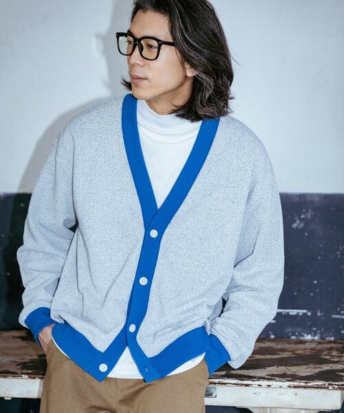 THE SHOP TK （ザ ショップ ティーケー ）の「◆粗杢ワッフルカーディガン（カーディガン/ボレロ・メンズ・ネイビー/オフホワイト/パープル・03/04/02）」の3枚目の写真