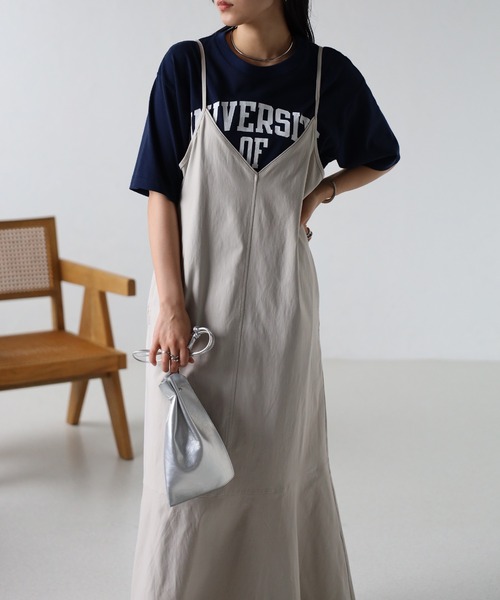 Fizz（フィズ）の「【Fizz/フィズ】　スパンツイル　裾フレアキャミワンピース（ワンピース・レディース・ブラック/オリーブ/ブルー/カーキ/グレイッシュベージュ・M/L）」の6枚目の写真