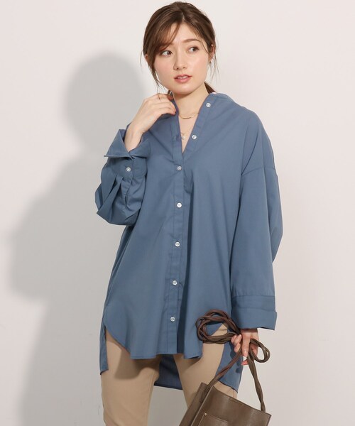 SHOO・LA・RUE(シューラルー)の「◆ビッグカフスシャツ(シャツ/ブラウス・レディース・ライトブルー/ホワイト系/ネイビー系2・00)」の1枚目の写真