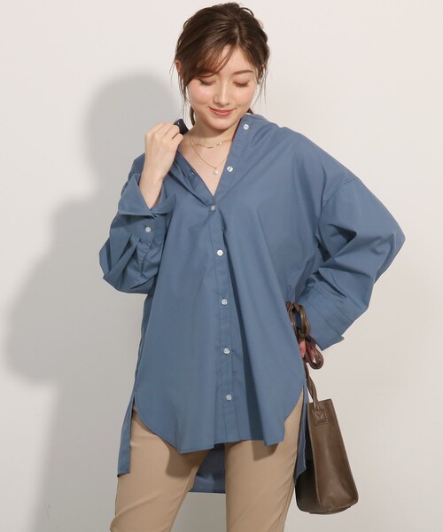 SHOO・LA・RUE(シューラルー)の「◆ビッグカフスシャツ(シャツ/ブラウス・レディース・ライトブルー/ホワイト系/ネイビー系2・00)」の7枚目の写真