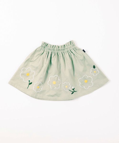 KP(ケーピー)の「花刺しゅうコットンツイルフレアースカート(100-130cm)(スカート・キッズ・カーキ/ブルー・110cm/100cm/120cm/130cm)」の1枚目の写真