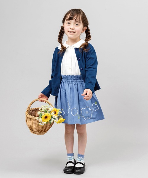 KP(ケーピー)の「花刺しゅうコットンツイルフレアースカート(100-130cm)(スカート・キッズ・カーキ/ブルー・110cm/100cm/120cm/130cm)」の6枚目の写真