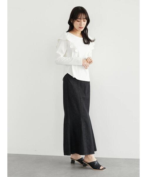 Sugar spoon（シュガースプーン）の「・SUGAR SPOON ラッフルショルダーロンT（Tシャツ/カットソー・レディース・ブラック/オフホワイト/イエロー/グリーン・FREE）」の5枚目の写真