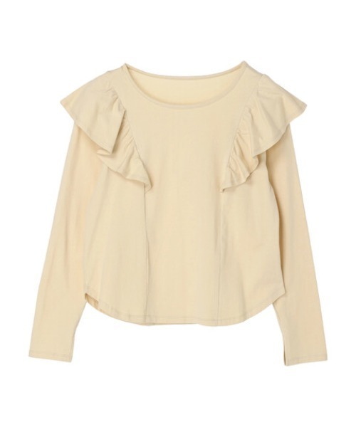 Sugar spoon（シュガースプーン）の「・SUGAR SPOON ラッフルショルダーロンT（Tシャツ/カットソー・レディース・ブラック/オフホワイト/イエロー/グリーン・FREE）」の4枚目の写真