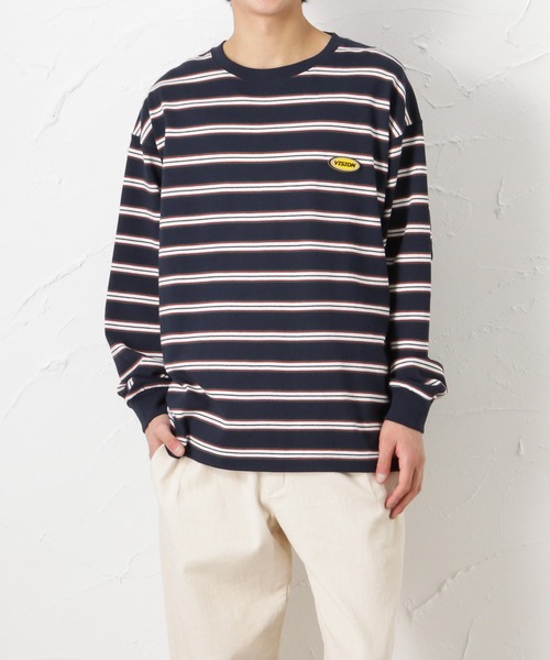 VISION STREET WEAR(ヴィジョンストリートウェア)の「USAコットン 先染めボーダーロングスリーブTシャツ(Tシャツ/カットソー・メンズ・ネイビー/チャコール・M/L)」の1枚目の写真
