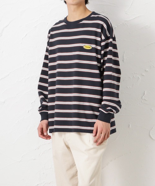 VISION STREET WEAR(ヴィジョンストリートウェア)の「USAコットン 先染めボーダーロングスリーブTシャツ(Tシャツ/カットソー・メンズ・ネイビー/チャコール・M/L)」の5枚目の写真