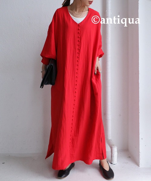 antiqua（アンティカ）の「大人女子が着て可愛い、絶妙バランス。コロンボタンシャツワンピ（ワンピース・レディース・ブラック/ホワイト系その他/レッド・FREE）」の21枚目の写真
