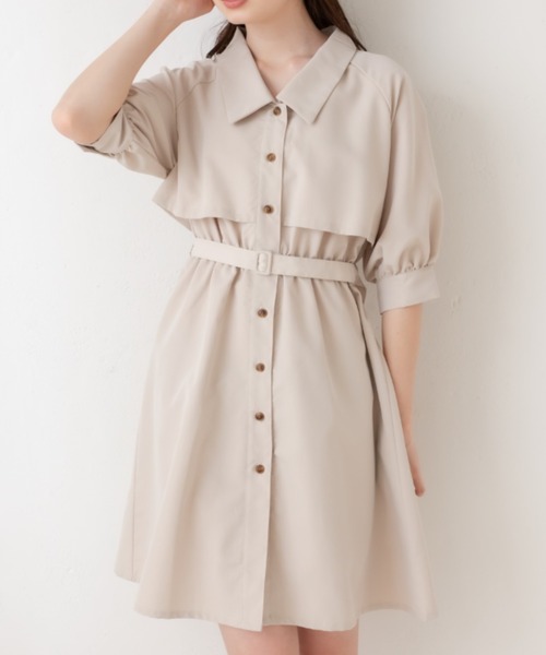 OLIVE des OLIVE(オリーブデオリーブ)の「【WEB限定カラー有】半袖トレンチミニワンピース(ワンピース・レディース・ブラック/ベージュ/オフホワイト/サックスブルー/ブラック系その他・FREE)」の4枚目の写真