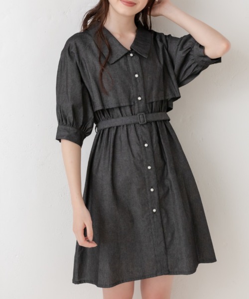 OLIVE des OLIVE(オリーブデオリーブ)の「【WEB限定カラー有】半袖トレンチミニワンピース(ワンピース・レディース・ブラック/ベージュ/オフホワイト/サックスブルー/ブラック系その他・FREE)」の3枚目の写真