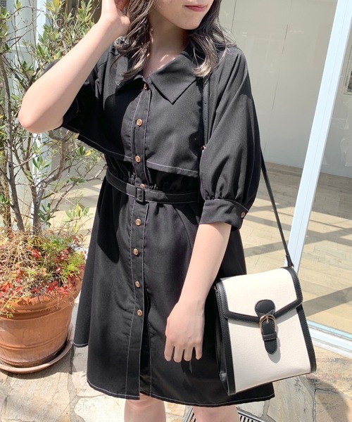 OLIVE des OLIVE(オリーブデオリーブ)の「【WEB限定カラー有】半袖トレンチミニワンピース(ワンピース・レディース・ブラック/ベージュ/オフホワイト/サックスブルー/ブラック系その他・FREE)」の12枚目の写真