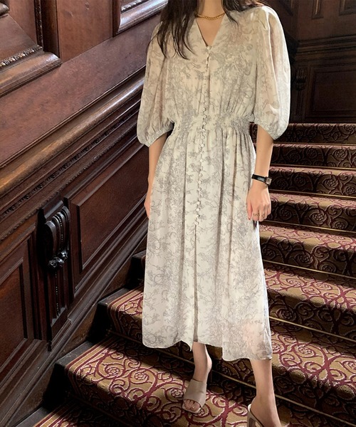 Leja（レジャ）の「【LEJA】Vネック花柄透け感ロングワンピース（ワンピース・レディース・グレー/ブルー・FREE）」の3枚目の写真