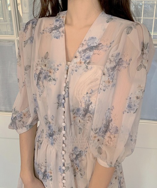 Leja（レジャ）の「【LEJA】Vネック花柄透け感ロングワンピース（ワンピース・レディース・グレー/ブルー・FREE）」の12枚目の写真