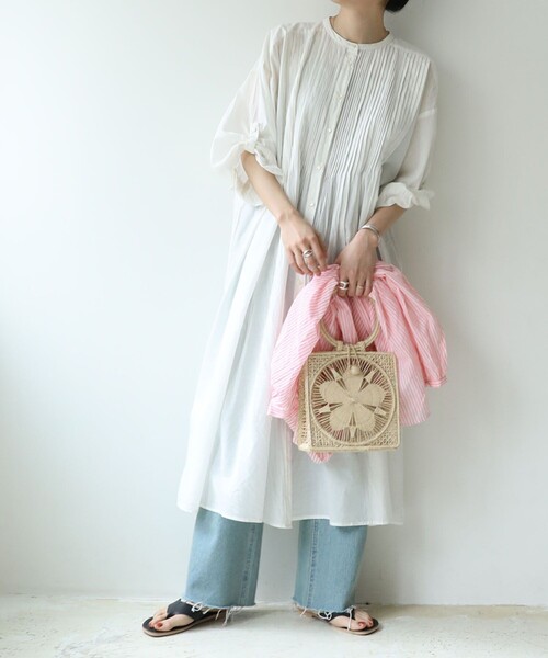 FREAK'S STORE(フリークスストア)の「インドピンタックワンピース(シャツワンピース・レディース・ブラック/オフホワイト/オレンジ/ブルー・フリ-)」の7枚目の写真