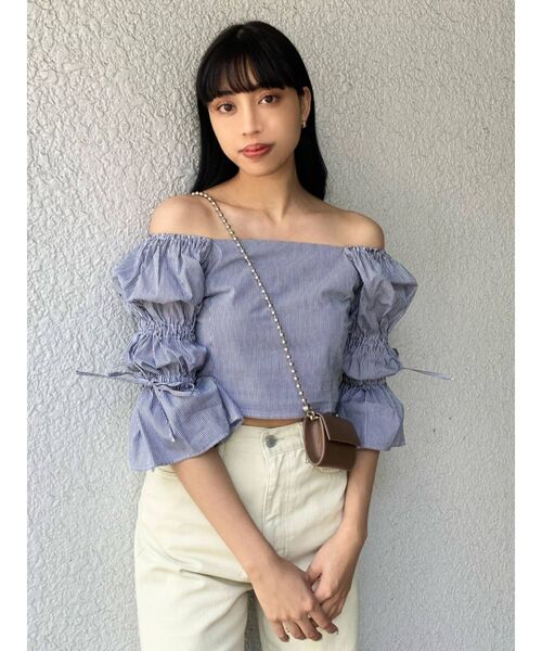 EMODA（エモダ）の「ボックスパフスリーブトップ（シャツ/ブラウス・レディース・ブラック/ベージュ/グレー/ブルー・FREE）」の11枚目の写真