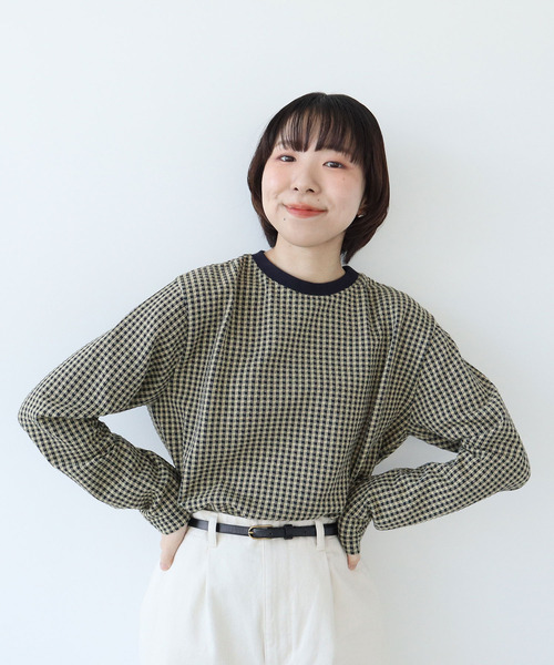 tシャツ ギンガムジャガード クルーネックカットソー レディース ギンガムジャガード クルーネックカットソー（Tシャツ