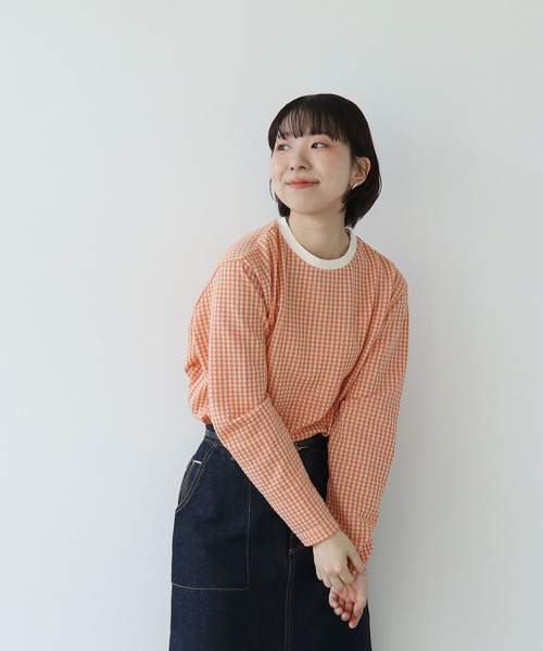 tシャツ ギンガムジャガード クルーネックカットソー レディース ギンガムジャガード クルーネックカットソー（Tシャツ