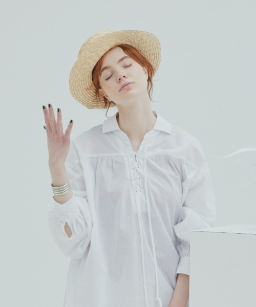 EDIT Gris(エディットグリ)の「リボン付きカンカン帽(ハット・レディース・ベージュ/ブラック・FREE)」の6枚目の写真