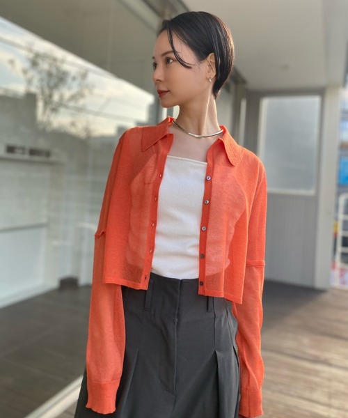 CEL ANSWER（シーイーエルアンサー）の「3wayスリーブシアーカーディガン（ニット/セーター・レディース・ブラック/オレンジ/グリーン・FREE）」の3枚目の写真