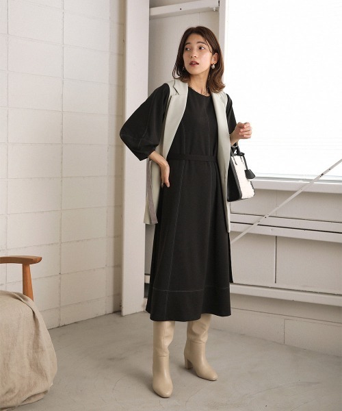 Bou Jeloud（ブージュルード）の「バイカラーステッチワンピース（ワンピース・レディース・ブラック/キャメル・38）」の3枚目の写真