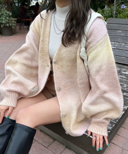 nemne store（ネンネストア）の「【低身長用サイズあり】グラデーションニットカーディガン（カーディガン/ボレロ・レディース・グレー/ピンク/ブルー/グリーン/パープル/ライトピンク・SMALL/MEDIUM）」の6枚目の写真