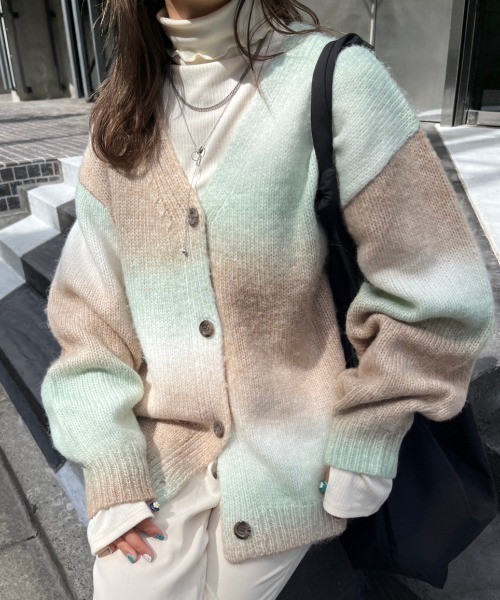 セール】【低身長用サイズあり】グラデーションニットカーディガン