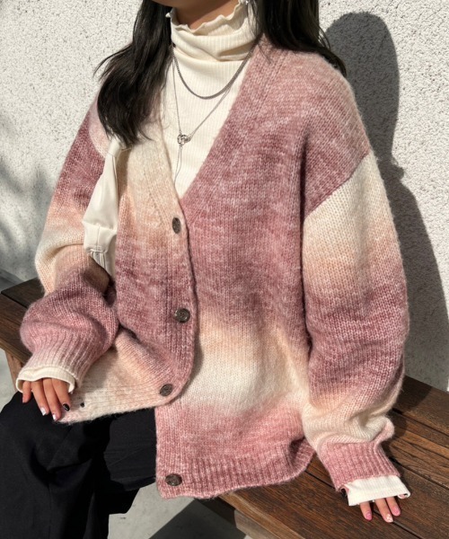 nemne store（ネンネストア）の「【低身長用サイズあり】グラデーションニットカーディガン（カーディガン/ボレロ・レディース・グレー/ピンク/ブルー/グリーン/パープル/ライトピンク・SMALL/MEDIUM）」の9枚目の写真