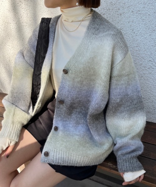 グラデーションカーディガン(長袖) セール】【低身長用サイズあり】グラデーションニット