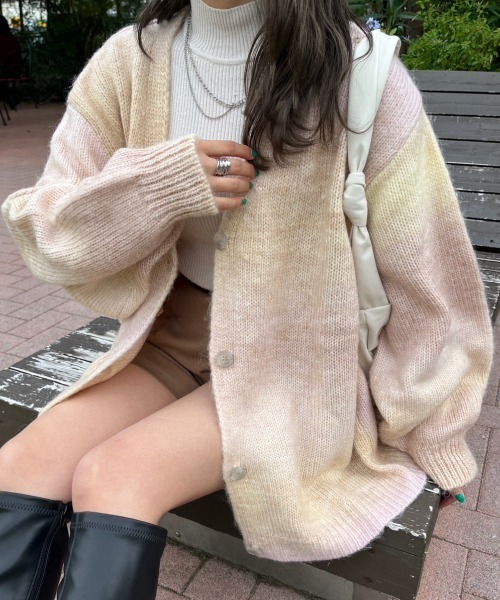 nemne store（ネンネストア）の「【低身長用サイズあり】グラデーションニットカーディガン（カーディガン/ボレロ・レディース・グレー/ピンク/ブルー/グリーン/パープル/ライトピンク・SMALL/MEDIUM）」の20枚目の写真